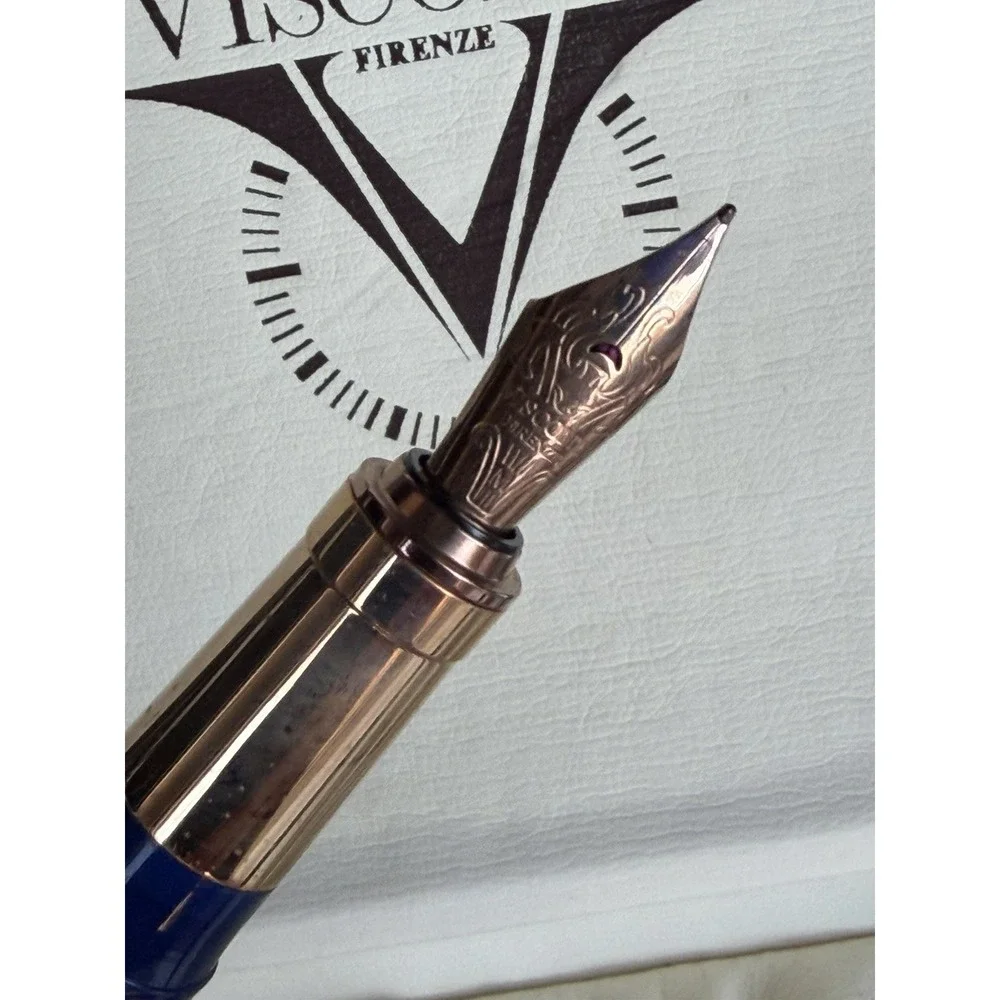 Visconti Firenze Blue Fountain Pen Rose Gold Trim‎ Medium Nib w/ Box & Ink